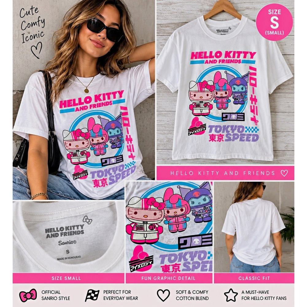 Sanrio Hello Kitty and Friends Tokyo Speed Graphic unisex Cotton Small T-Shirt
